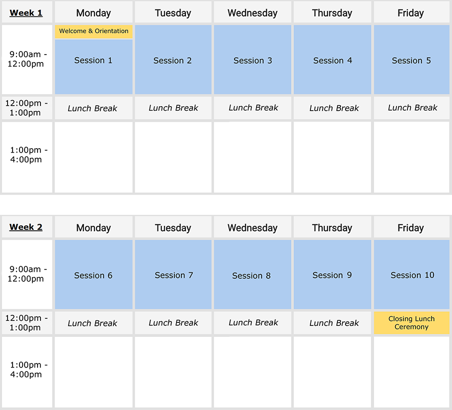 Sample 10-Day Program Chart (Half-Day)