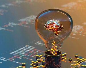 light bulb with AI brain