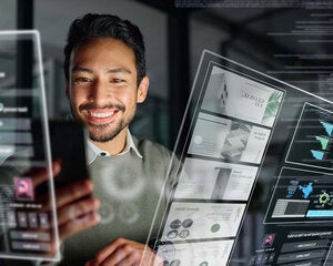 man in background with floating tabs