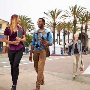 students walking in downtown Westwood