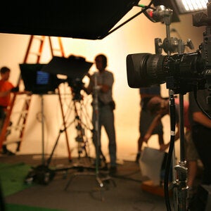 film crew prepping their set