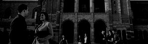 various people standing in front of Royce Hall