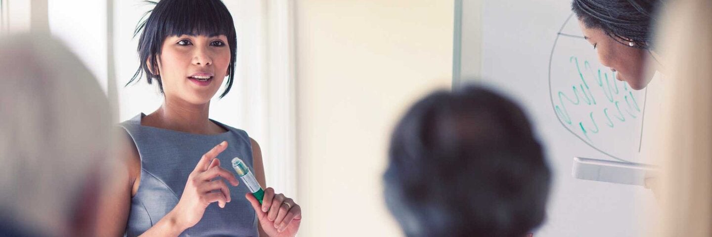 professional talking to a group