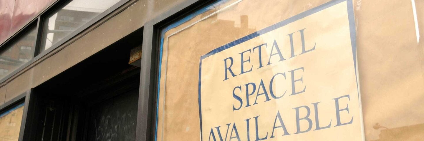 Storefront with a sign that says Retail Space Available