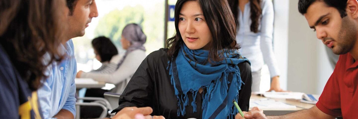 International students in office.