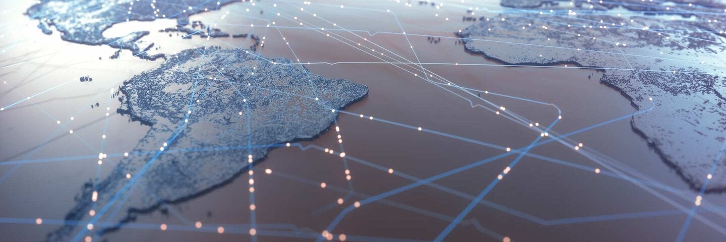 World map showing connections, illustration