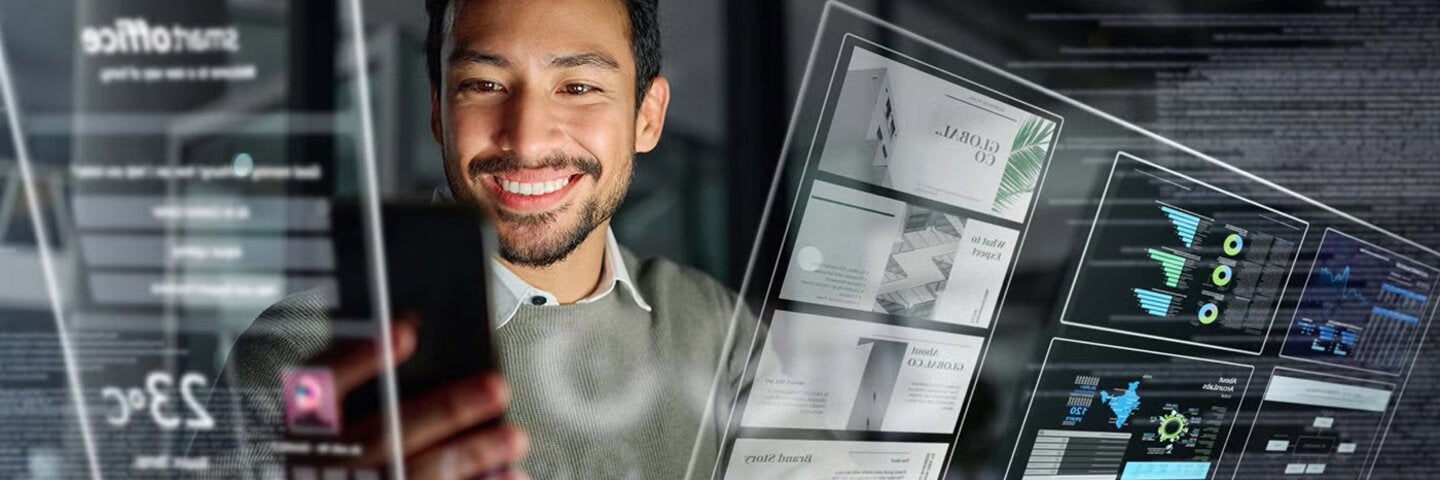 man in background with floating tabs